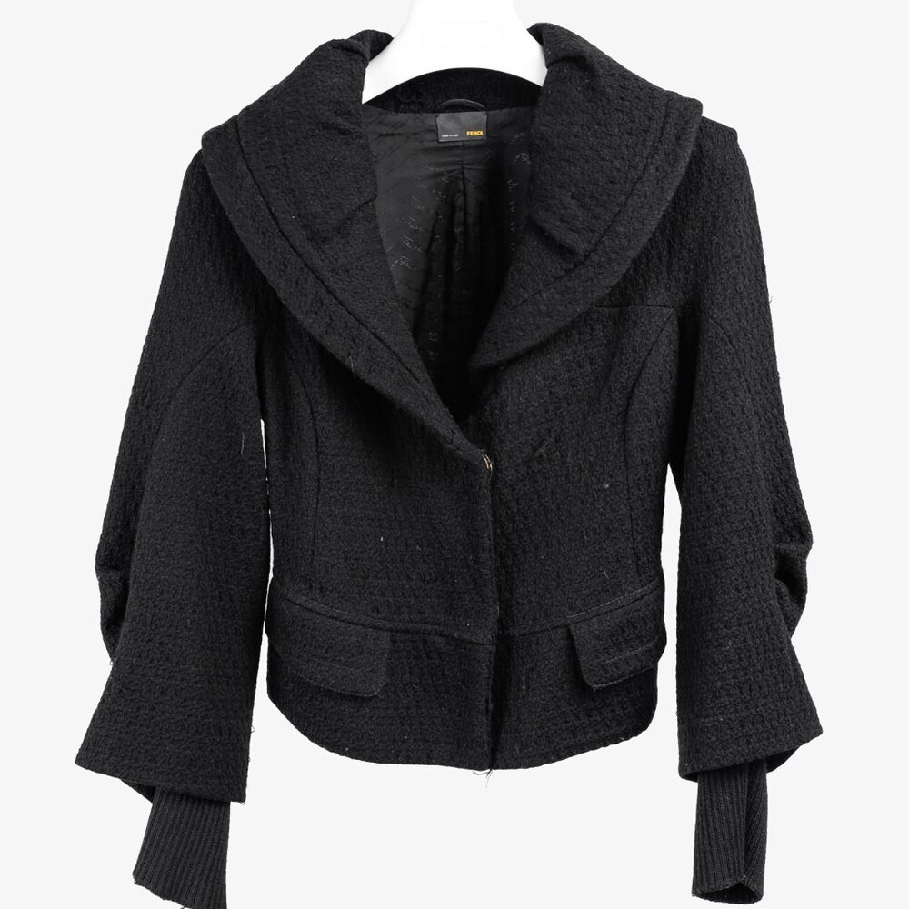 Fendi Vintage Shawl Collar Blazer in Black Textured Wool